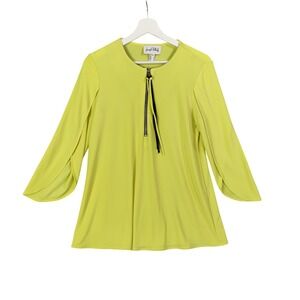 Joseph Ribkoff Womens SZ 4 Lime Sheer 3/4 Tulip Sleeve Zipper Blouse Top Luxury